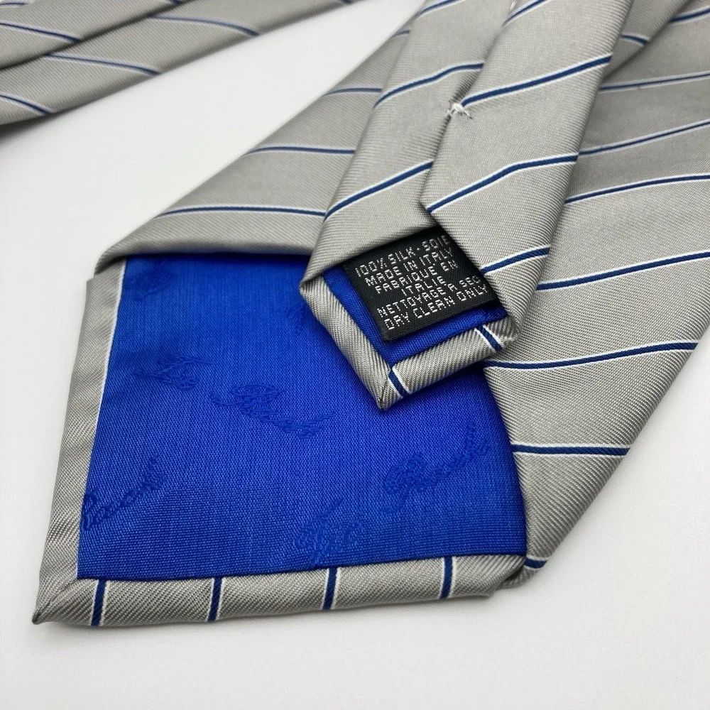 Carlo Colombo Men's Silk Neck Tie Silver‎ Blue Stripe Italy Made